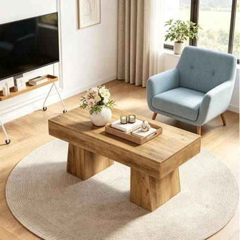 Tavolino rettangolare 120 x 60 x 50 cm in MDF marrone con piedini regolabili - CHICFURN (1/5)