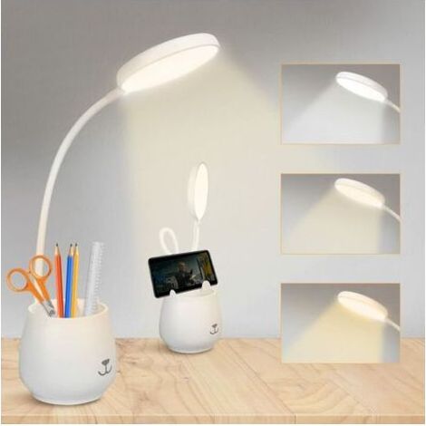 Lampe de Bureau de Porte-stylo, Tactile Lampe de Bureau à LED Dimmable avec 3 Modes D'éclairage & 24 LED, Protection des Yeux Lampe de Chevet Enfant Sans Fil USB Recharge pour Apprendre & Lire (1/4)