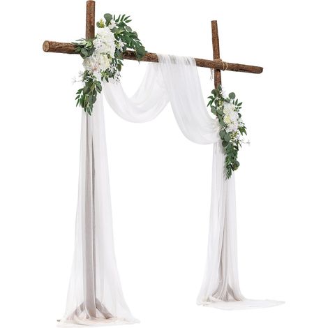 Fleurs artificielles arche mariage blanc kit 3 pieces 2 arrangements floraux 1 voile decoration ceremonie reception (1/5)