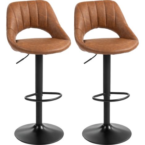 Bar Stools Set of 2, PU Lear Swivel Barstools with Backrest and Footrest for Kitchen, Counter, Breakfast Bar, Brown (1/5)