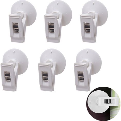 Ventose con clip - Confezione da 12 - 40 mm - Clip a ventosa - Clip per tenda da doccia - Adatte per bagni, cucine e frigoriferi - Bianco (1/5)