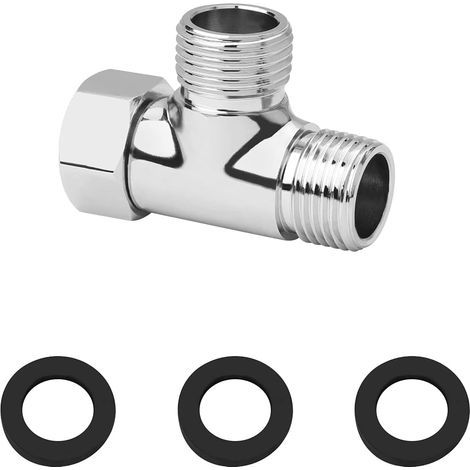 G1/2" 3-Way Brass Diverter Valve - Universal T-Shaped Adapter for Shower System - Shower Hose Splitter for Portable Bidet and Sprayer - Chrome (1/5)