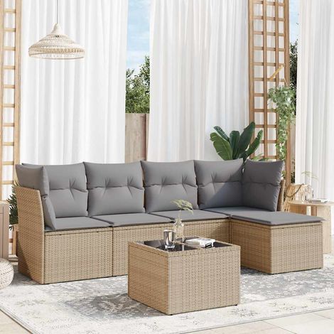 Juego de sofás jardín con cojines 6 pzas ratán sintético beige vidaXL (1/4)