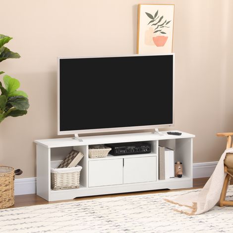 Mueble/banco para TV de diseño contemporáneo - 3 estantes, armario de doble puerta - Dimensiones: 120 cm de largo x 30 cm de ancho x 41 cm de alto - Tablero de partículas blanco