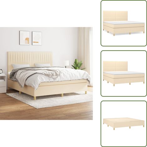 The Living Store Sommier à lattes de lit avec matelas Crème 180x200 cm Tissu - Lit Plateforme - Lit Double - Matelas Ferme - Literie - Chambre À Coucher (1/5)