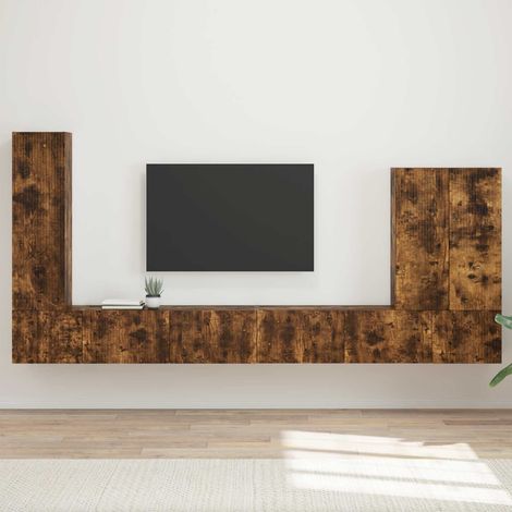 TV-Wandregal-Set Wandmontiert 6 pcs Geräucherte Eiche