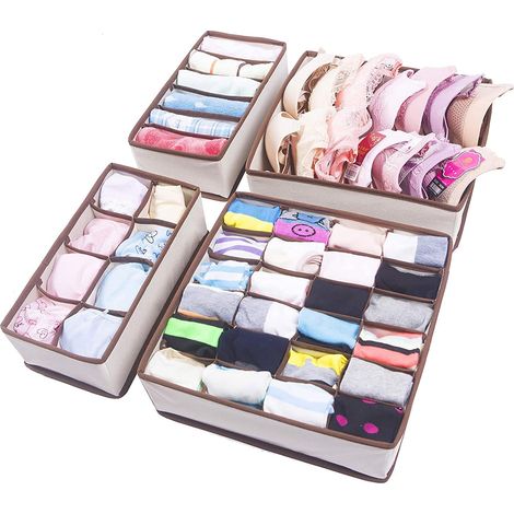 4 styles de bote de rangement pour sous-vêtements chaussettes soutien-gorge bote de rangement pour sous-vêtements (Beige) (1/5)