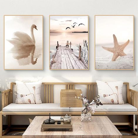 Poster 3er Boho Ästhetik Beach Landschaft Pampas Wandbild D 30x40cm (1/5)