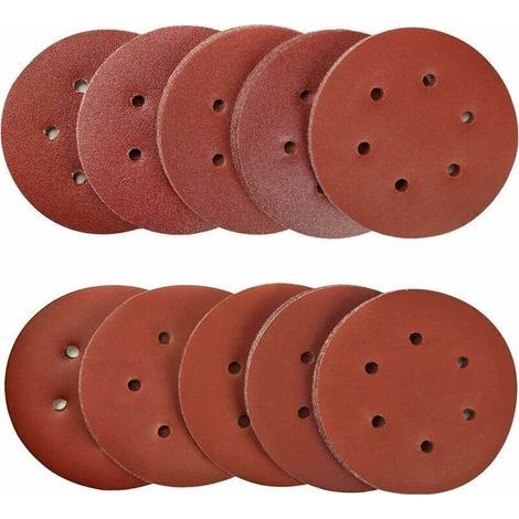 100 Pièces 150mm disques abrasifs Disque de Ponçage Disques Abrasifs 40/80/120/180/320/600/800/1000/1500/2000 Grain Idéal pour Poncer/Polir/Dérouiller pour ponceuse excentrique de 6 trous (1/4)