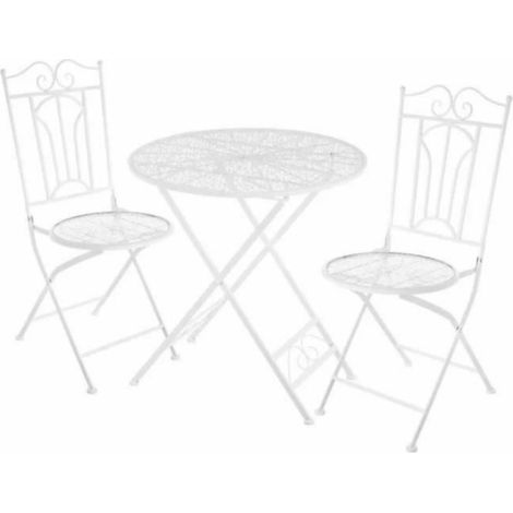 Set table et 2 chaises pliables - JUANIO - Set pliable - Métal blanc - Table 70x70x72 cm - Extérieur 2 personnes (1/4)