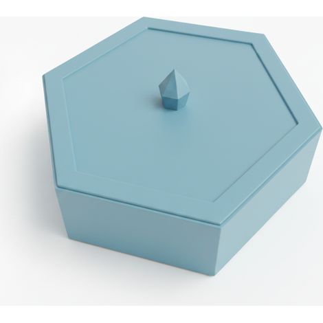 Scatola portagioie esagonale blu con coperchio