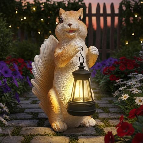 squirrel garden decoration solar squirrel figurine garden decoration outdoor weatherproof with lanterns garden figurines for garden, balcony (1/5)