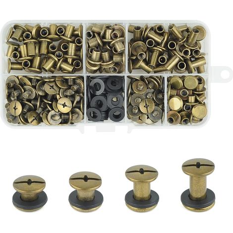Lot de 120 Vis Chicago - Rivet Chicago - Vis de Reliure en Métal - Réparation pour Sacs, Artisanat, Collier, Harnais, Bagages, Laisse de Chien, Sac à Dos, Ceinture (Bronze)