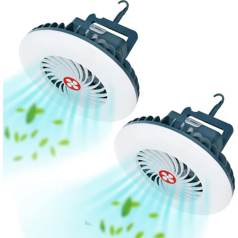 Ventilateur lampe camping USB 3 en 1 (lot 2) - 54 LED, aimant, crochet, pour pêche et urgences