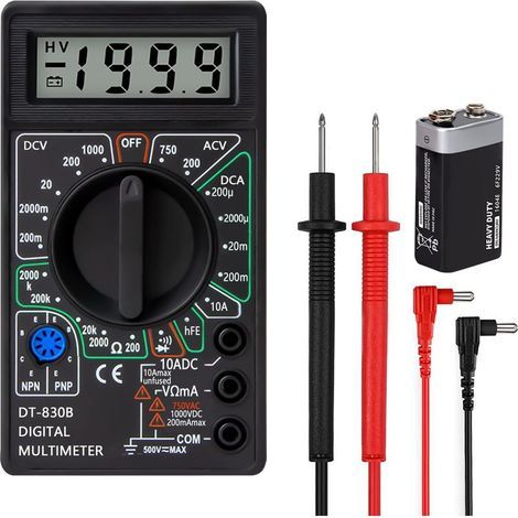 Multímetro digital LCD profesional de 3,5 dígitos: mide voltaje CA/CC, corriente, resistencia, continuidad y diodos. Protección CAT III de 1000 V. (1/4)