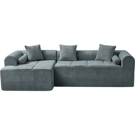 Sofa esquinero azul de tela chenilla 263 cm con sistema de muelles y espuma de alta densidad (1/5)