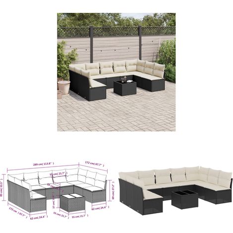 10-tlg. Garten-Sofagarnitur mit Kissen Schwarz Poly Rattan - Gartenmöbel Set - PE-Rattan Möbel - Outdoor Sofa - Esstisch - Lounge Garnitur - Home & Living (1/3)