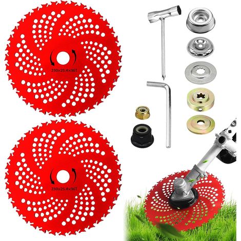 Lot de 2 lames de débroussailleuse de 22,9 cm x 36 dents en carbure de tungstène avec kit adaptateur universel, lames pour débroussailleuse, débroussailleuse, désherbeur (1/5)