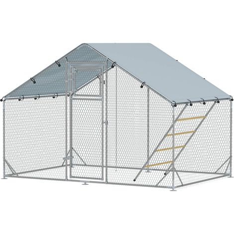 Gallinero recinto para gallinas de acero, 300 x 200 x 195 cm, con cubierta resistente a los rayos UV, puerta de alimentación, comedero colgante, percha, recinto para 6-8 gallinas, animales pequeños, p (1/5)