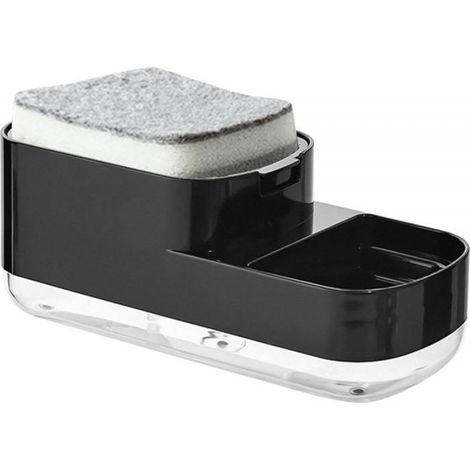 Distributeur de savon à vaisselle,distributeur de liquide vaisselle 2 en 1 avec porte-éponge, équipé d'une éponge et adapté(noir) (1/4)