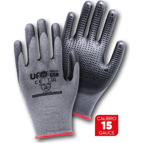 GUANTI DA LAVORO NYLON DOPPIA SPALMATURA IN NITRILE PUNTINATO 12 PAIA M-L UFO, "M"