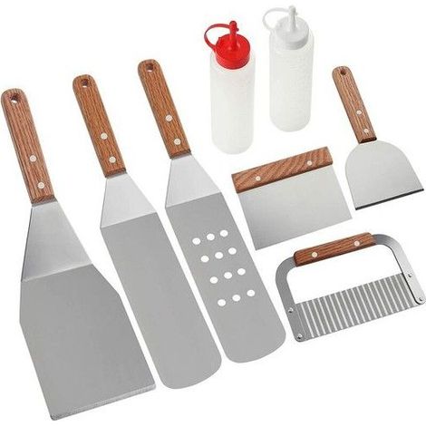 Kit d'accessoires barbecue - 8 pièces - Spatules professionnelles - Acier inoxydable - Idéal teppanyaki (1/5)