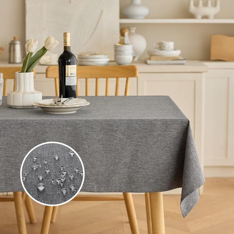 Nappe rectangulaire en lin pour table à manger, 52 x 70 pouces, 4 à 6 places, gris foncé, mariage, fête et cuisine (1/5)