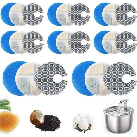 8 Replacement Water Fountain Filter Sets for Cats and Dogs, 24-Pack Filters with Resin, Activated Carbon, and 8D Sponge (1/5)