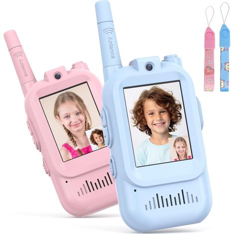 Talkie Walkie Enfant Vidéo - Lot de 2 - ABS - Portée 400m - Jeu Plein Air - Bleu et Rose (1/5)