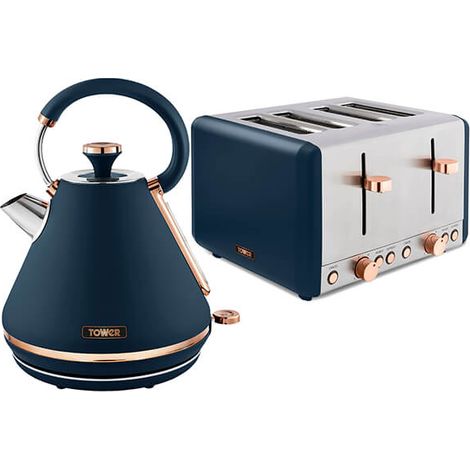 Tower Cavaletto Pyramid Kettle and 4 Slice Toaster Set Midnight Blue (1/4)
