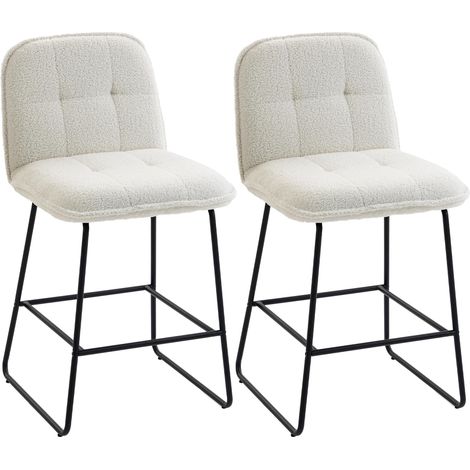 Lot de 2 Tabourets de Bar, Chaises de Bar Rembourrées en Tissu Bouclette, Extra-Large Assise 66H cm, Crème (1/4)