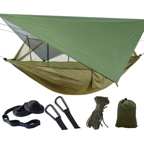 Hamac de Camping avec Moustiquaire - Capacité 200kg - 260x140cm - Vert claire & vert foncé (1/2)