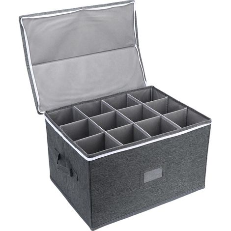 Weinglas-Aufbewahrungsbox mit Fächern für 12 Weingläser, faltbar, grau (1/5)