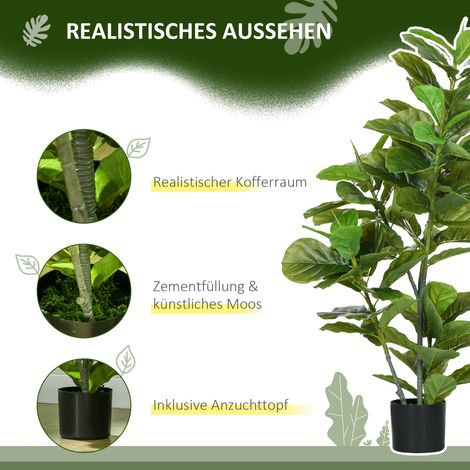 Ficus artificiel 110 cm, 90 feuilles, pot inclus pour salon