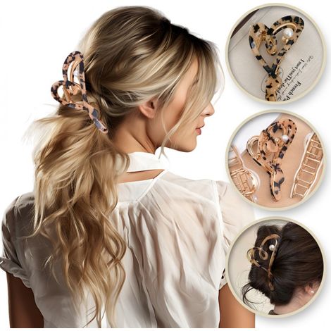 Pinza para el cabello metálica Ecarla con forma de corazón de pantera nacarada SP342PAN (1/5)