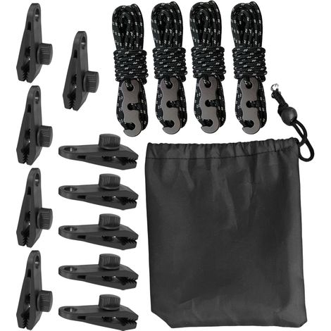 10 Heavy-Duty Tarp Clips with Serrated Screws and 4 Reflective Ropes for Awnings, Tents, and Canopies Storage Bag Included (1/5)