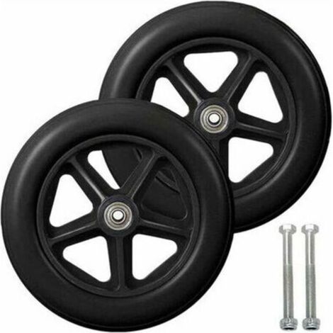 Roue avant de 8 pouces, lot de 2 roues de rechange pour fauteuil roulant, pneu plein antidérapant, 190 mm, gris et noir, roues pour fauteuils roulants, déambulateurs (noir)