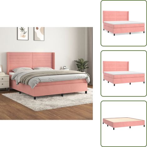 Cama con cabecero ajustable - vidaXL Cama box spring con colchón terciopelo rosa 160x200 cm - Colchón ensacado