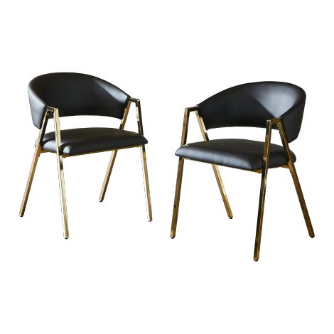 Ensemble de 2 chaises de salle à manger en cuir PU noir, structure luxueuse en métal doré, chaise minimaliste moderne avec dossier, convenant à la salle à manger et au salon. (1/5)