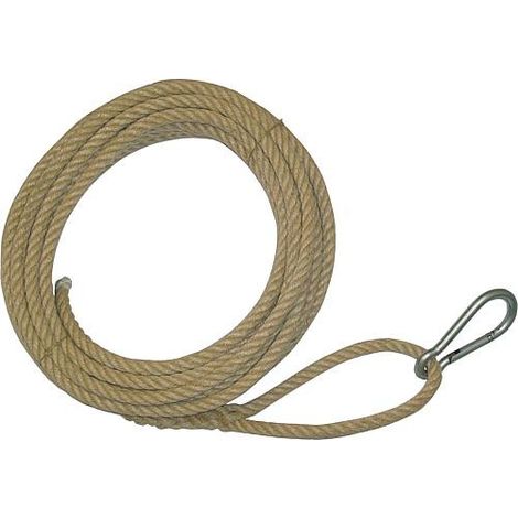 Corde pour montage, boucle d'un cote avec mousqueton, autre bout lisse chanvre 18 mm, longueur 15 mm (1/2)