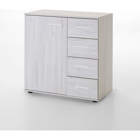 Commode de rangement en chêne blanc/chrome brillant 81 X 83 X 41 cm -PEGANE-
