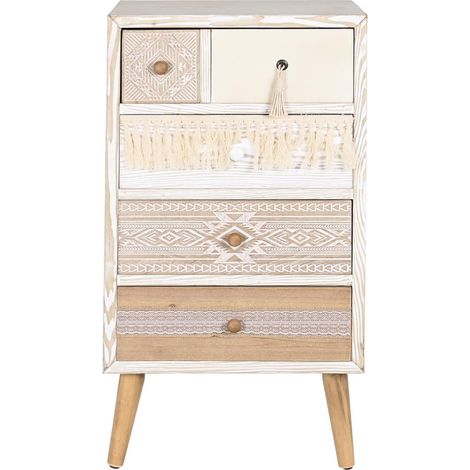 Pegane – Chiffonnier en bois de sapin blanc naturel – 4 tiroirs – Dimensions 48x35x89 cm – Meuble de rangement moderne (1/5)