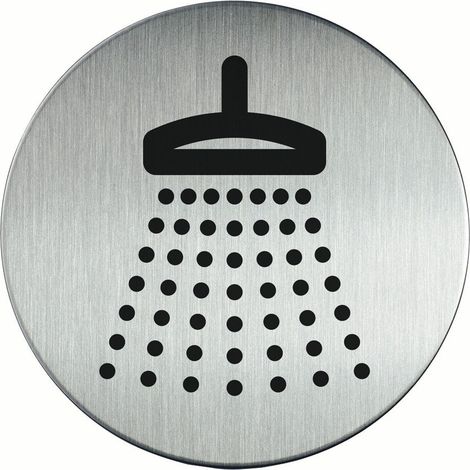 Durable 493823 - Pittogramma tondo, adesivo, con simbolo serigrafatoDoccia, acciaio inossidabile, diametro 83 mm, argento metallizzato
