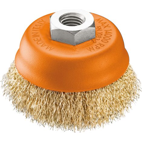 Spazzola in acciaio a Tazza per smerigliatrice e frollino setole in acciaio ottonato 80 mm