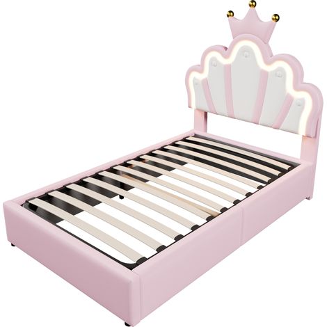 Letto capitonné 90 x 200 cm con LED, contenitore idraulico, testiera regolabile, PU rosa (1/5)