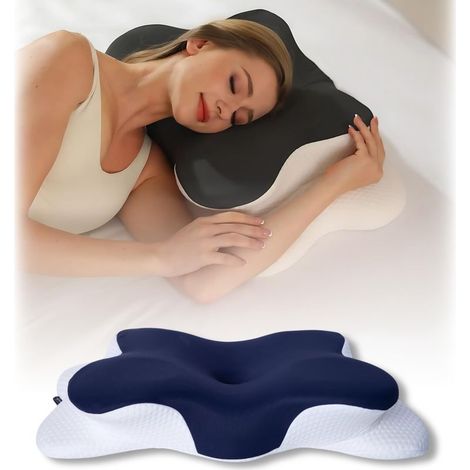 Ergonomisches Nackenstützkissen aus Memory-Schaum zur Linderung von Nackenschmerzen, inklusive Kissenbezug. Marineblau. 1250 g. (1/5)