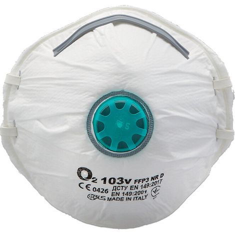 Masque coqué BLS 103V FFP3 NR D - élastiques agrafés - joint complet - avec valve - boîte de 10 - BLS FRANCE SAS (1/2)