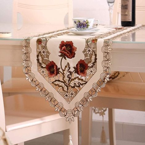 Chemin de table vintage européen en dentelle florale, élégant chemin de table pour salle à manger (1/3)