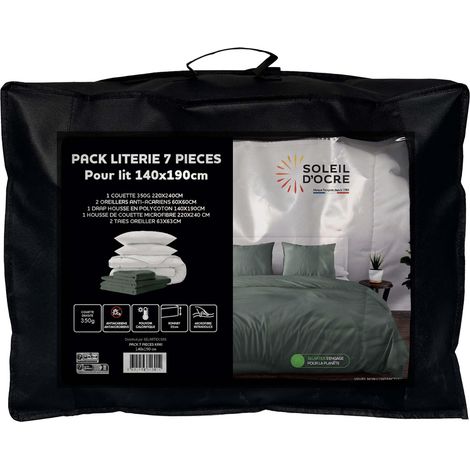 Ensemble Couette et Parure 7 Pièces Boheme Kaki pour lit en 140x190 cm (1/5)