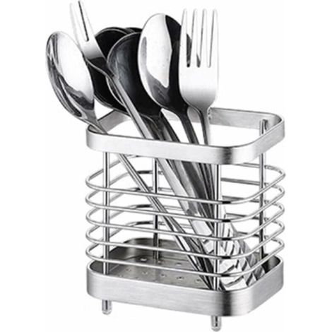 Besteckabtropfgestell, Aufbewahrungsregal, Korbhalter für Messer, Gabeln, Löffel, Küchenutensilien, Besteckhalter aus Edelstahl, Silber (1/4)